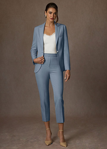front Kennedy Dusty Blue Structured Stretch Pants Suit