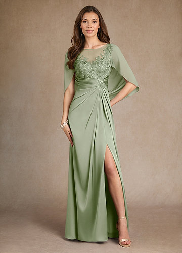 Azazie Hera Vestidos de Madre de la Novia Vestido de Salvia Polvorienta de Satén Elástico de Corte En A con Encaje image1