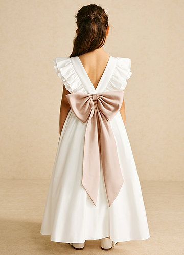 Azazie Aero Flower Girl Dresses Ivory English Rose A-Line Pleated Cotton Dress image1 0