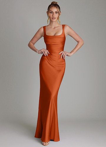 Azazie Agustina Bridesmaid Dresses Burnt Orange Mermaid Corset Stretch Satin Dress image1