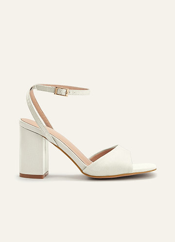 front Matching Color Stretch satin Square Toe Block Heels