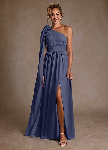 Azazie Lancaster Robe Mère de la Mariée & du Marié Robe Trapèze en Mousseline de soie Une épaule Bleu Orageux image1