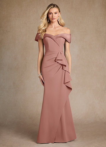 dusty rose off shoulder dress BABARONI BABARONI Velvet Dusty Rose Bridesmaid Dresses Off-the-shoulder Floor-length Spaghetti Straps with Slit Sheath, Dusty Rose / US0