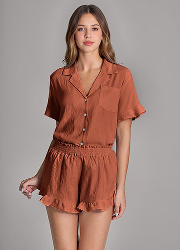 front Matching Color Ruffled Cloud-Soft Pajama Set