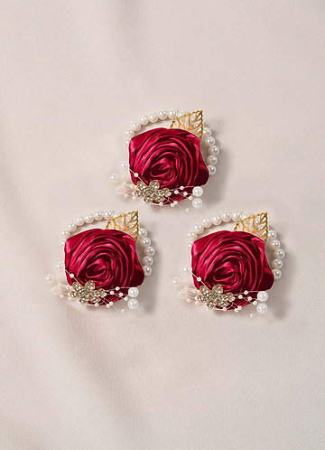 front 3PC Matching Color Bridesmaids Wrist Corsage with Pearl Bracelet