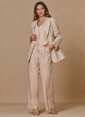 front Belicia Tan 100% Linen 2-Piece Suit