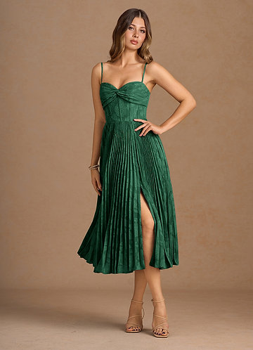 Annie Emerald Green Pleated Midi Dress image1