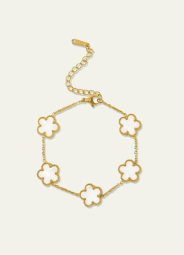 front 18K Gold Plated Stainless Steel Five-Leaf Clover Charm Bracelet
