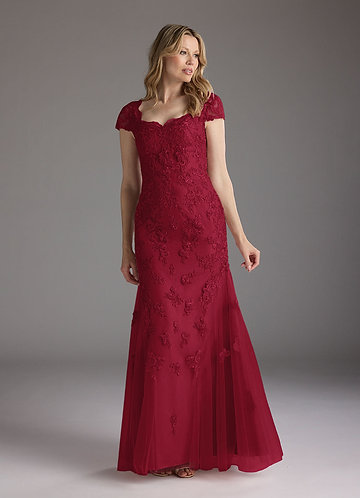 Azazie Marbella Mother of the Brides Dresses Burgundy Mermaid Queen Anne Sequins Lace Dress image1