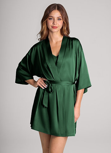 front Matching Color 2-Piece Satin Robe and Slip Set