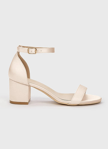 front Matching Color Matte Satin One Strap Buckle Block Heel Sandals