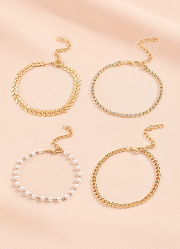 front Encountering Elegance Gold Pearl 4-Piece Bracelet Set