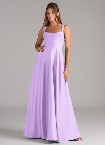 Azazie Shaude Bridesmaid Dresses Lilac A-Line Pleated Stretch Satin Dress image1