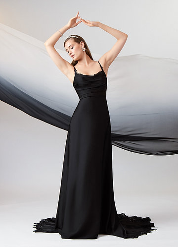 Azazie Sable Abiti da Sposa Abito A-Line in Raso Elasticizzato Pizzo Nero image1