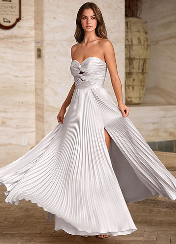 Ylura White A-line Pleated Prom Dress image1
