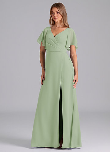 Azazie Ambrosia Bridesmaid Dresses Dusty Sage A-Line Pleated Chiffon Dress image1