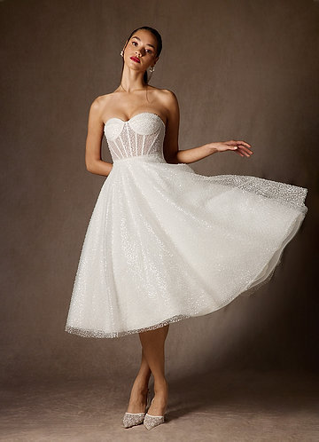 Azazie Nicolette Wedding Dresses Diamond White A-Line Strapless Beading Dress image1