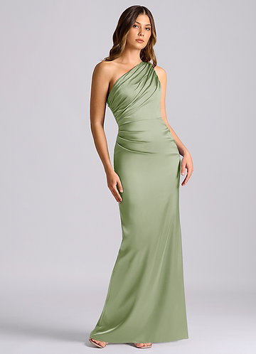 Azazie Akilah Bridesmaid Dresses Dusty Sage Mermaid One Shoulder Stretch Satin Dress image1