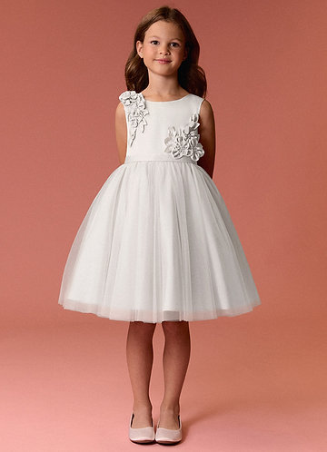 Barbie ♥ Azazie Flower Girl Dresses Scoop Rosette Bow Stretch Satin Tulle A-line Dress image1 0