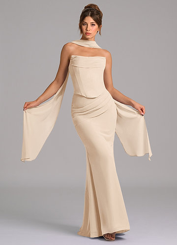 Azazie Sorrel Bruidsmeisjes Jurken Jurk van Chiffon met Zeemeermin Korset Wit Albast image1