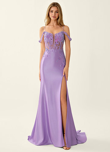 Roxane Lila Spetskorsett med snörning baktill och sjöjungfrubalklänning med hög slits image1