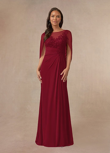 Azazie Hera Mother of the Brides Dresses Burgundy A-Line Lace Capelet Chiffon Dress image1