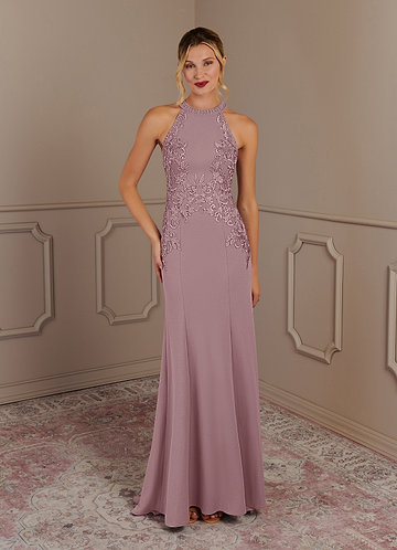 Azazie Tyra Mother of the Bride Dresses Dusty Rose Mermaid Halter Lace Stretch Crepe Dress image1