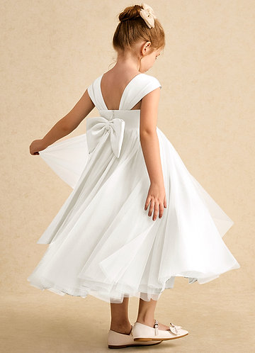 Azazie Chickadee Flower Girl Dresses Ivory Ball-Gown Sweetheart Neckline Matte Satin Dress image1