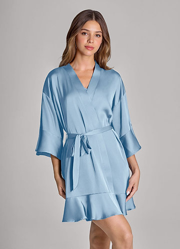 front Matching Color Ruffled Satin Robe