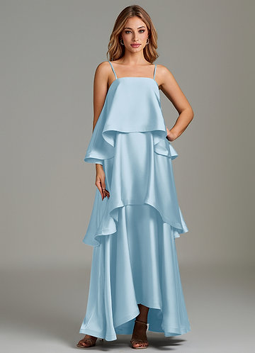 baby shower blue dress Asymmetrical aqua blue dress with chains and gloves main image 1
