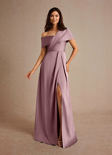 Azazie Milton Mother of the Brides Dresses Dusty Rose A-Line Pleated Stretch Satin Dress image1