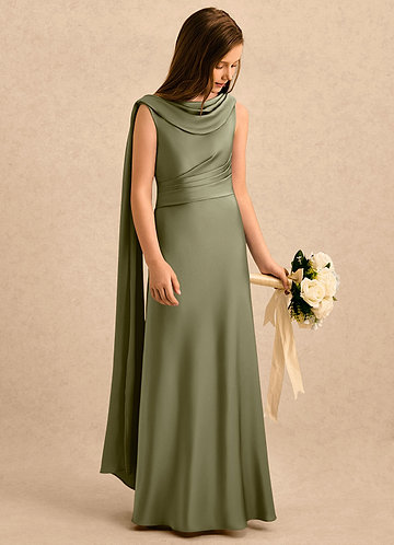 Azazie Sanah Girls Formal Blommflicksklänningar Klä A-Line i Stretch Satin Plisserad image1