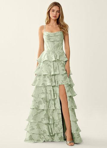 Wrenana Verde Claro Vestido de fiesta de jacquard con textura floral image1