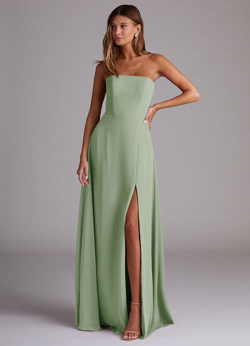 Azazie Wren Abiti da Damigella Abito Convertibile A-Line in Chiffon Spacco Laterale Verde Salvia image1