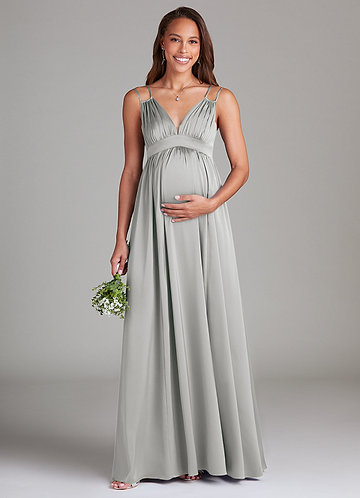 Azazie A-Line/Princess V-Neck Floor-Length Stretch Satin Maternity Bridesmaid Dresses - Silver