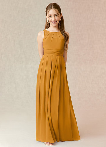 Azazie Bibiane Junior Butterscotch A-Line Pleated Chiffon Dress image1