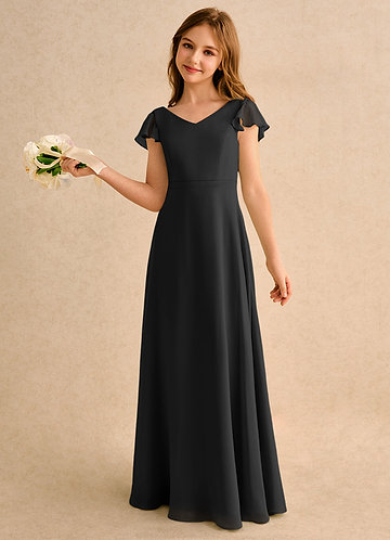 Azazie A-Line/Princess V-Neck Asymmetrical Chiffon Flower Girl Dresses - Black