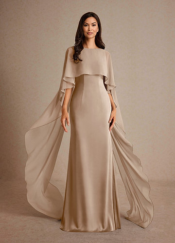 Azazie Milfred Vestidos de Madre de la Novia Vestido de Gris Pardo de Satén Elástico de Recto con Cuello de barco image1