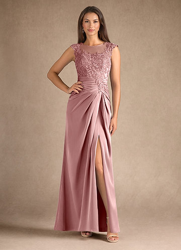Azazie Santa Barbara Mother of the Brides Dresses Dusty Rose Sheath Pleated Stretch Satin Dress image1