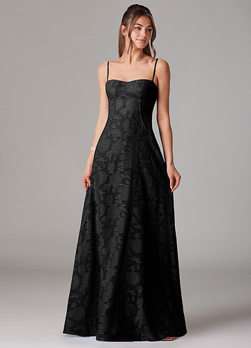 Azazie Valentine Bridesmaid Dresses Black A-Line Sweetheart Neckline Floral Burnout Dress image1