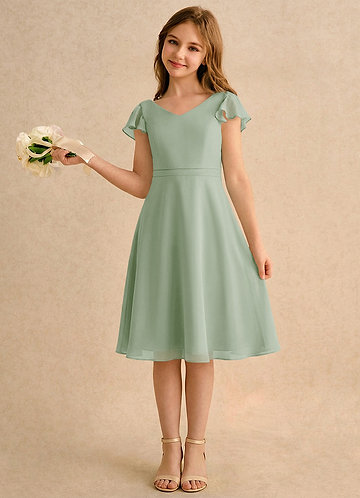 Azazie Narin Girls Formal Klänningar för brudeflicka Klä A-Line i Chiffong med ärmar image1