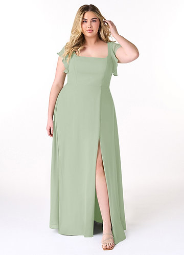 Azazie A-Line Halter Neck Floor-Length Chiffon Bridesmaid Dresses - Dusty Sage