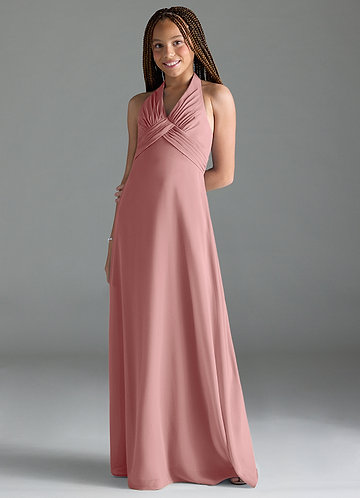 Azazie Tessie Junior A-Linie Plissee Chiffon Kleid Altrosa image1