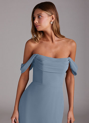 Off the Shoulder Light Blue Sheath Chiffon Long Bridesmaid Dresses, Wedding Party Dresses Off the Shoulder Light Blue Sheath Chiffon Long Bridesmaid Dresses, Wedding Party Dresses