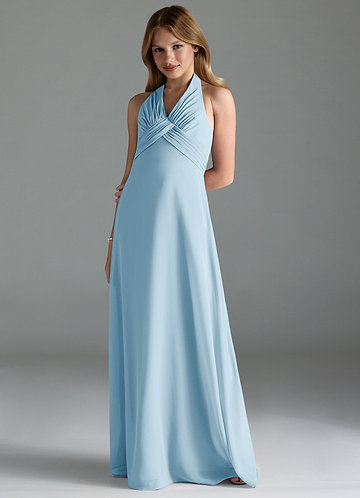 Azazie Tessie Junior Sky Blue A-Line Pleated Chiffon Dress image1