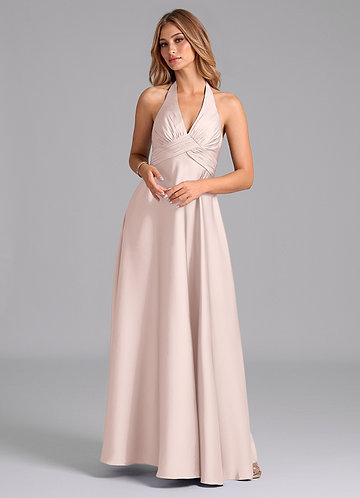 Azazie Tessie Vestidos de dama de honor Vestido de Rosa Rubor de Satén Elástico de Línea A con Plisado image1