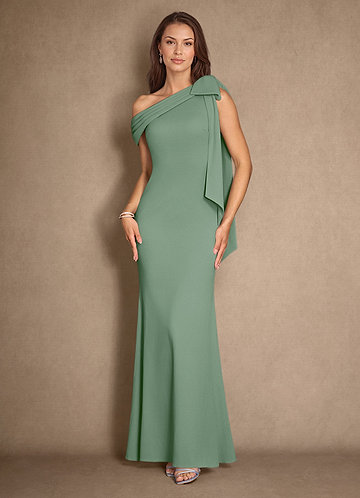 Azazie Myers Mother of the Brides Dresses Matcha Mermaid Pleated Stretch Crepe Dress image1
