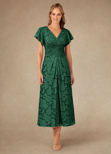 Azazie Vera Mother of the Brides Dresses Dark Green A-Line Pleated Floral Burnout Dress image1