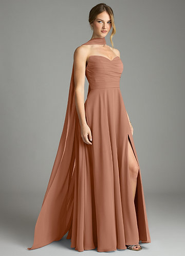 Azazie Ayla Abiti da Damigella Abito A-Line in Chiffon Scollo a Cuore Bronzo image1