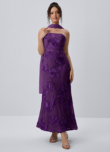 Esperanza Pruim Stretch maxi-jurk met 3D-bloemen en kant image1